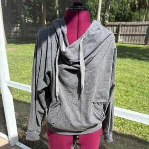 Lululemon Gray Hooded Sweatshirt Size M, Front pockets, cinched thick waistband